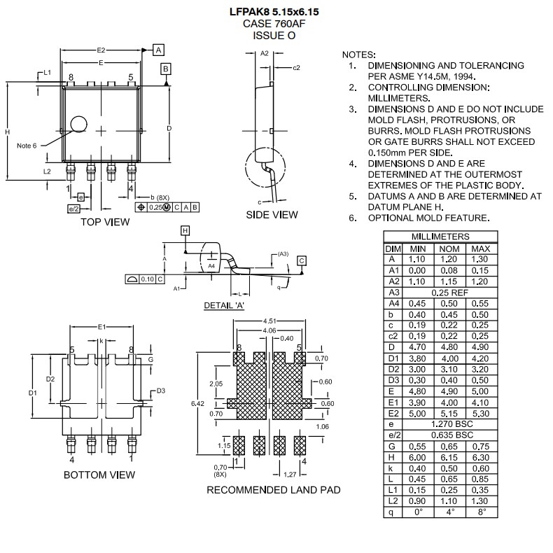 Mechanical Drawing - onsemi NVMJD010N10MCL Power MOSFET